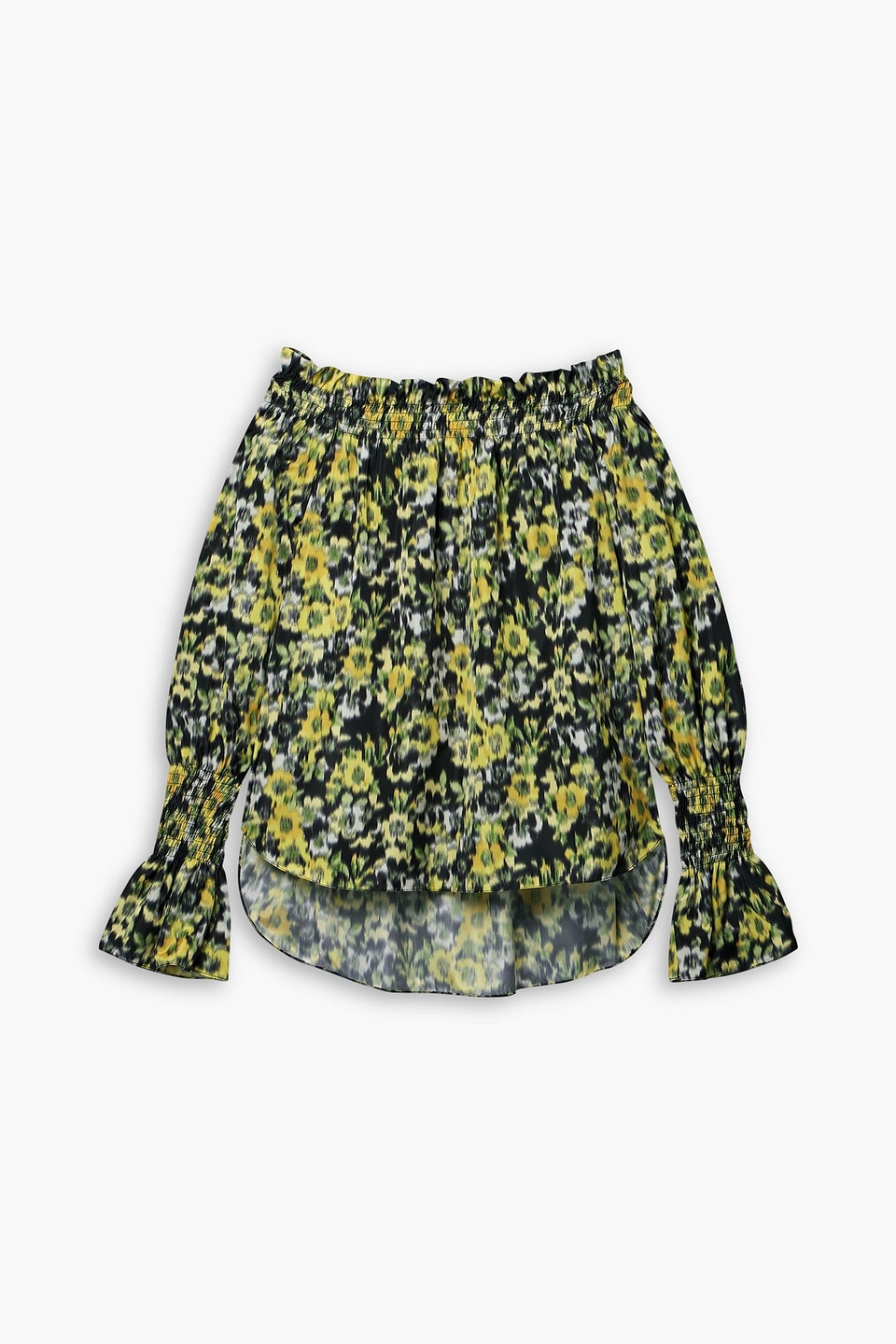 Adam Lippes Sade Off-the-shoulder Shirred Floral-print Taffeta Top In Green