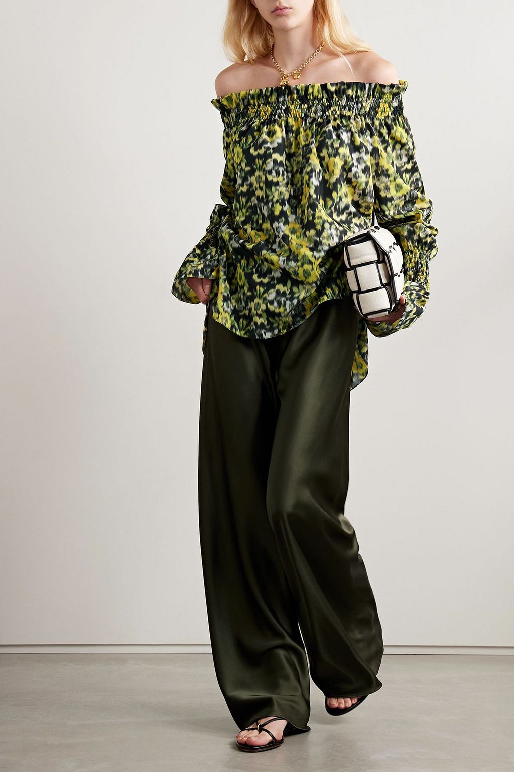 ADAM LIPPES Sade off-the-shoulder shirred floral-print taffeta top