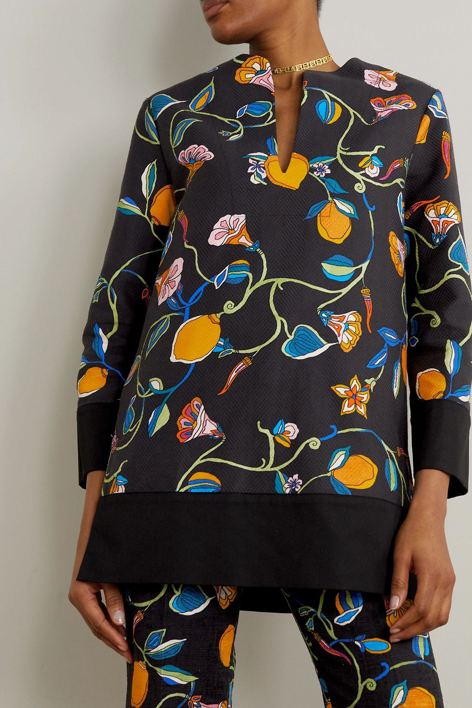 La Doublej Printed Textured-cotton Tunic In Multi