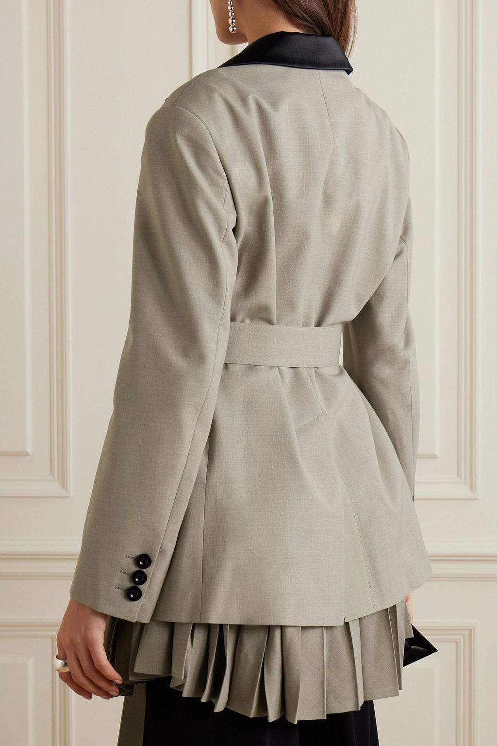 SACAI Belted satin-trimmed woven blazer