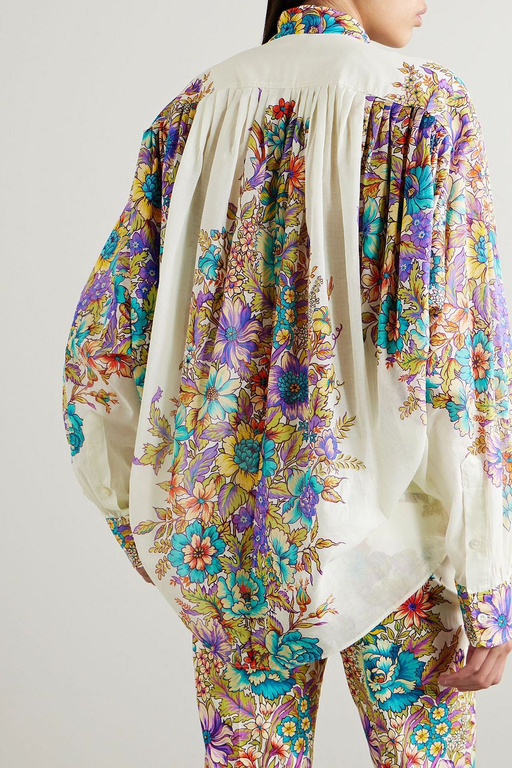 ETRO Oversized-Hemd aus Baumwoll-Voile mit Blumenprint und Falten