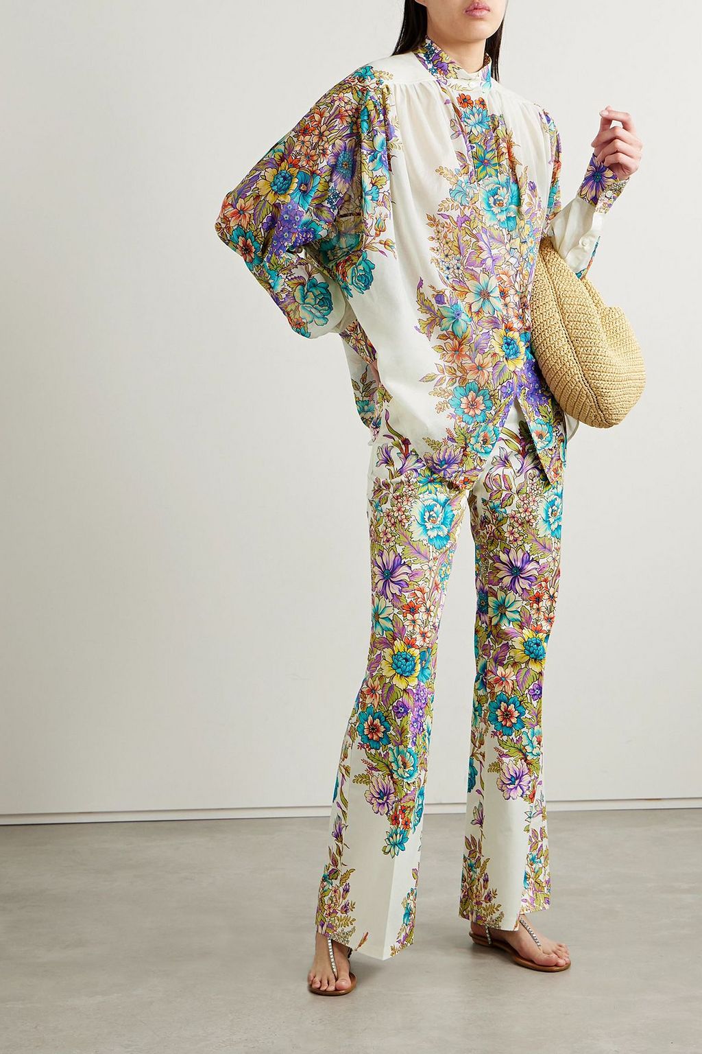 ETRO Oversized-Hemd aus Baumwoll-Voile mit Blumenprint und Falten