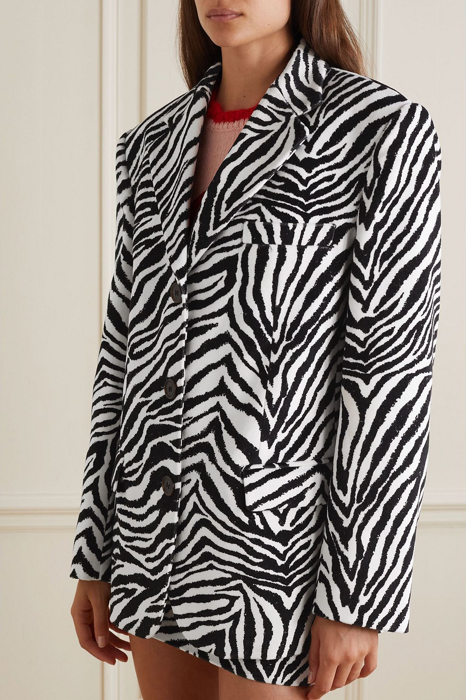 Alessandra Rich Oversized Velvet Zebra Print Jacket In Black