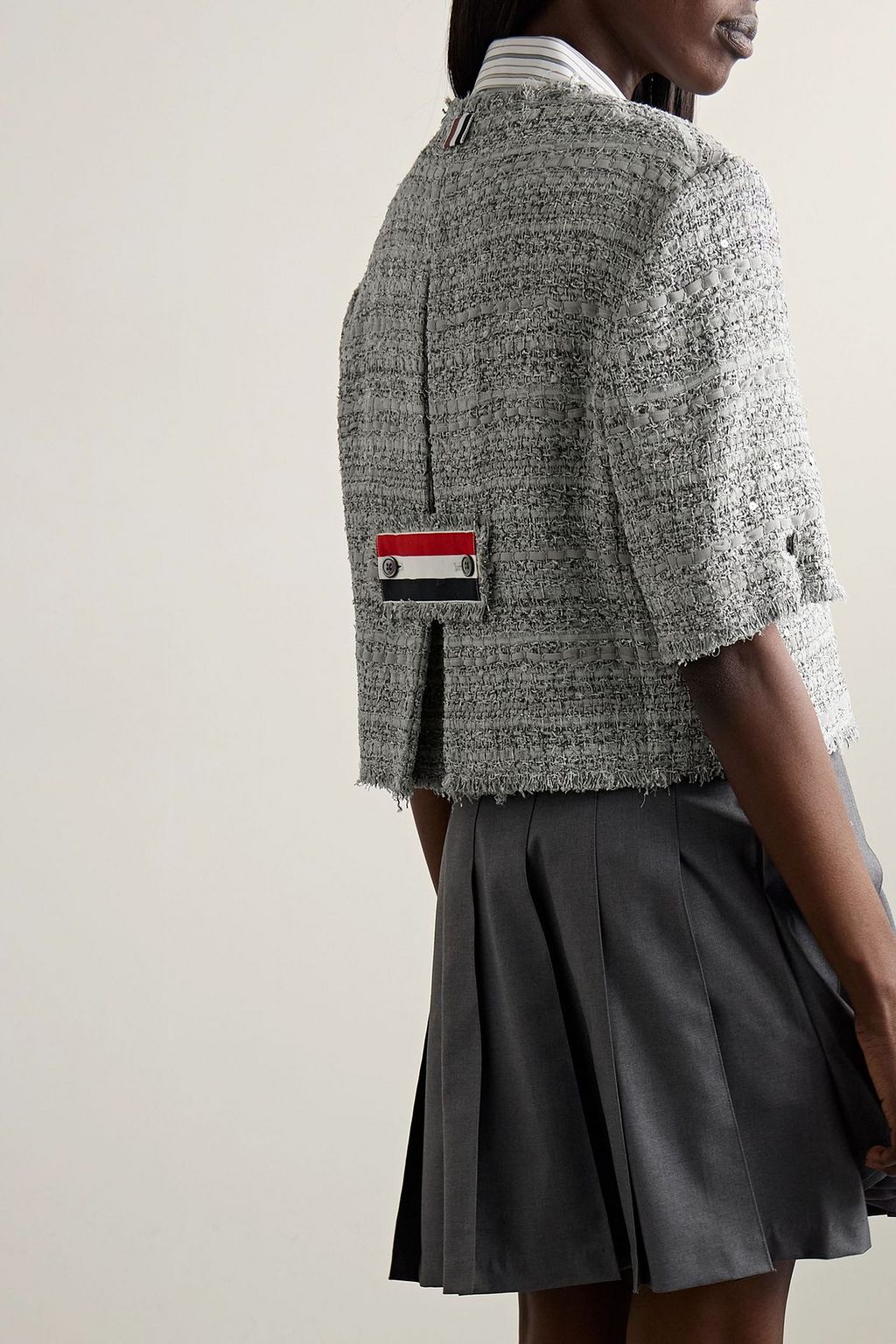 THOM BROWNE Cropped sequin-embellished tweed jacket