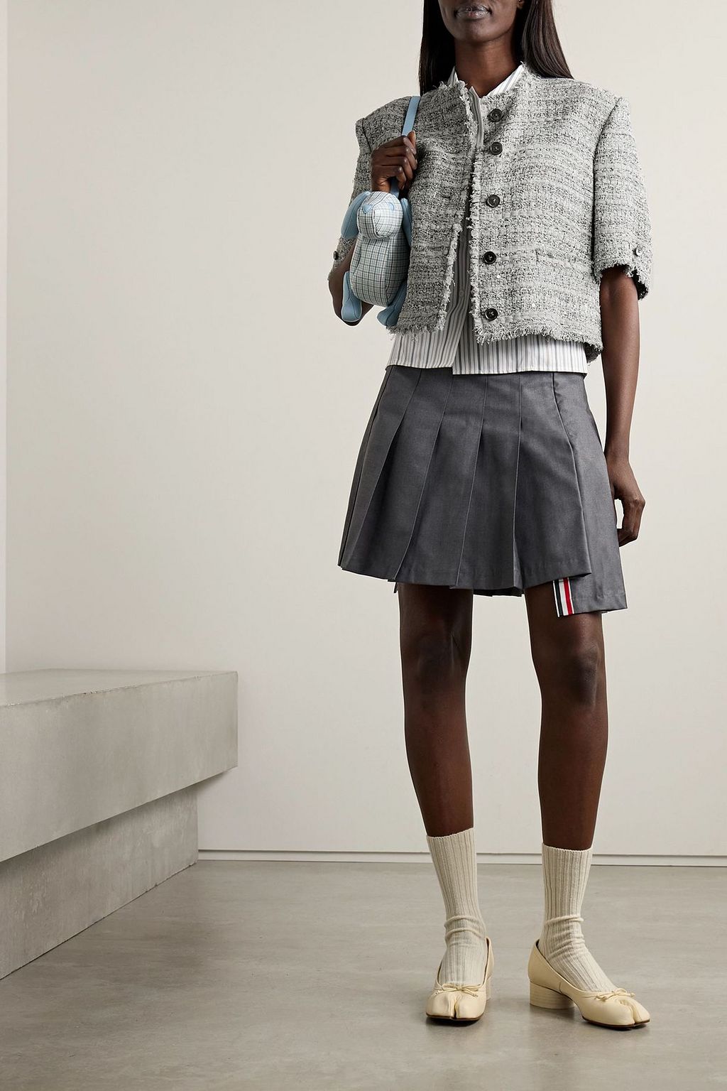 THOM BROWNE Cropped sequin-embellished tweed jacket
