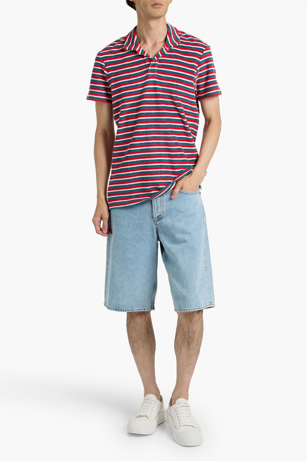 ORLEBAR BROWN Terry striped cotton-terry polo shirt
