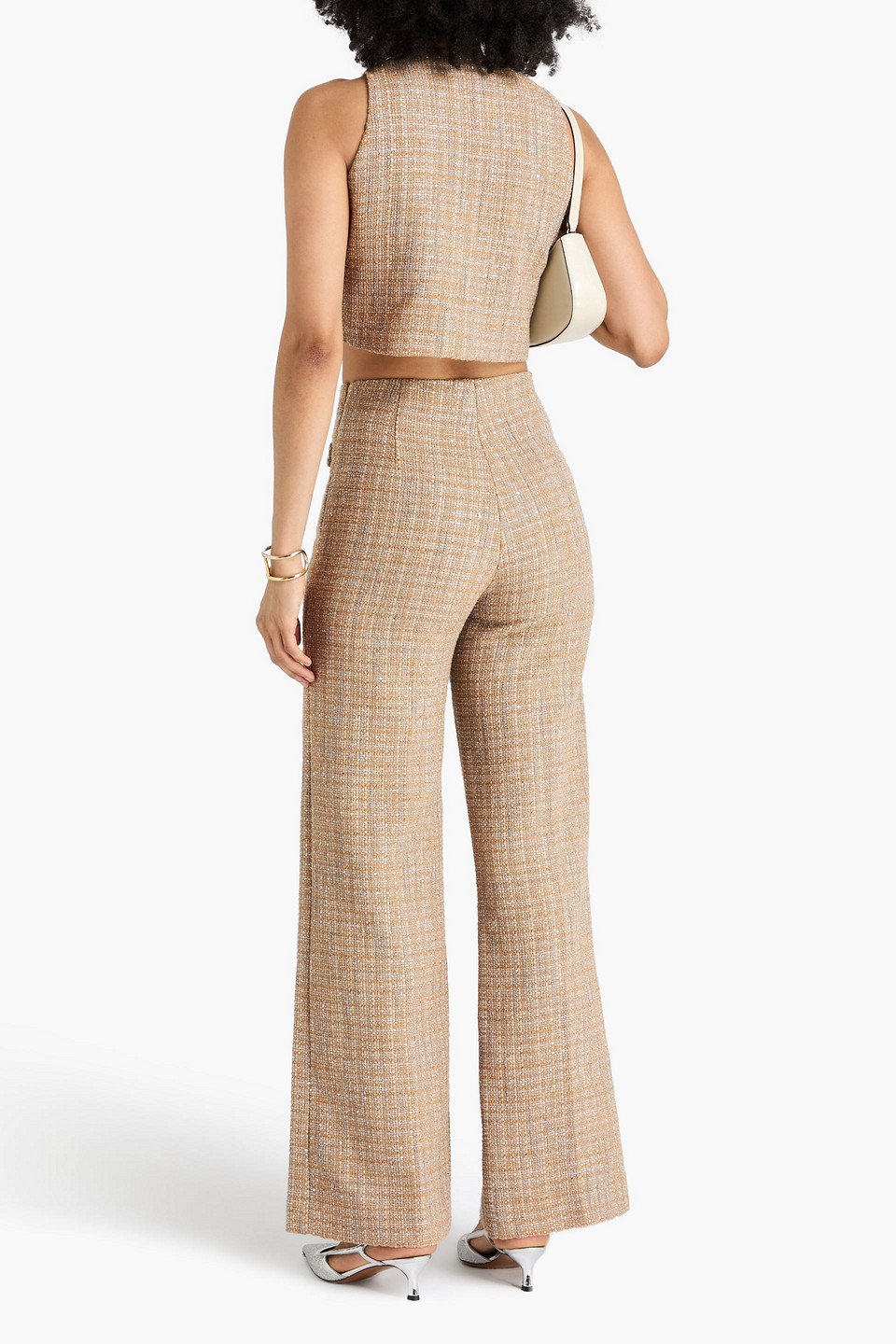  Sandro - Hose Mit Weitem Bein Aus Metallic-tweed - Neutral - Fr 40 