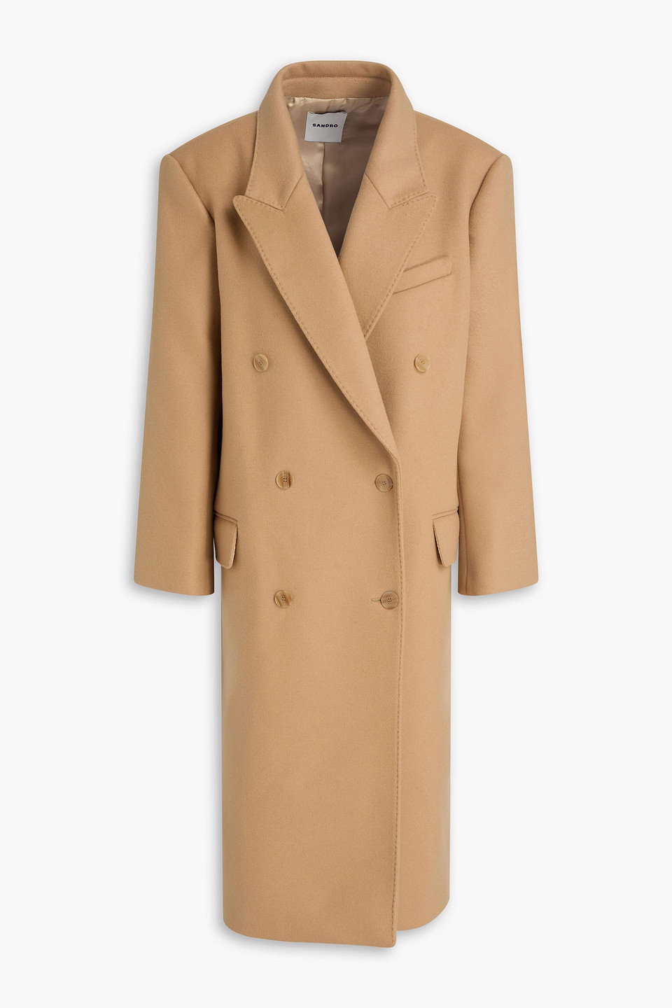 Sandro Double-breasted Wool-blend Felt Coat In Brown