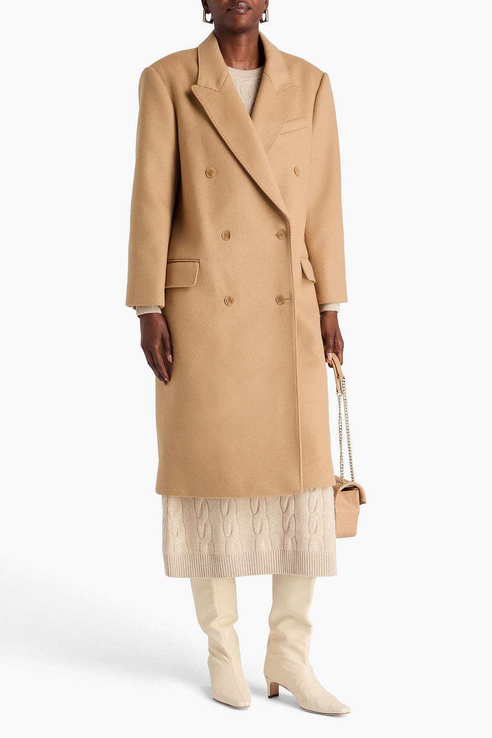 Sandro Double-breasted Wool-blend Felt Coat In Brown
