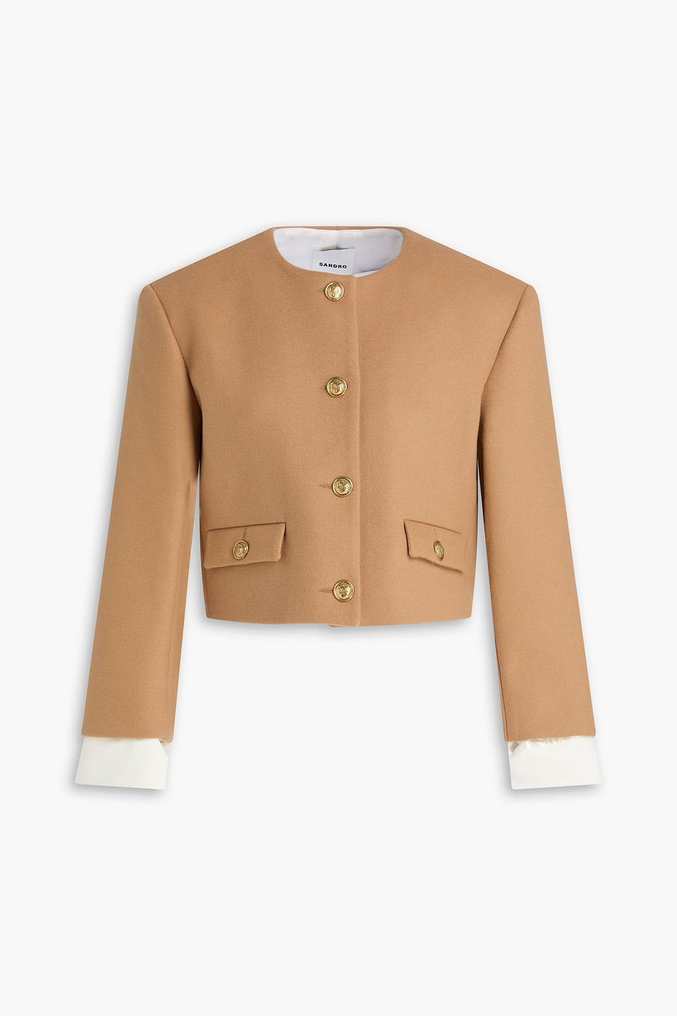 Sandro Cropped Wool-blend Felt Jacket In Brown