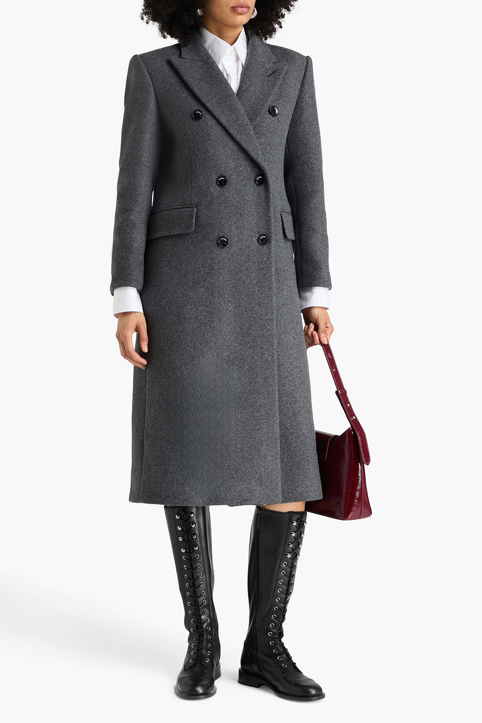 Sandro Double-breasted Wool-blend Felt Coat In Gray