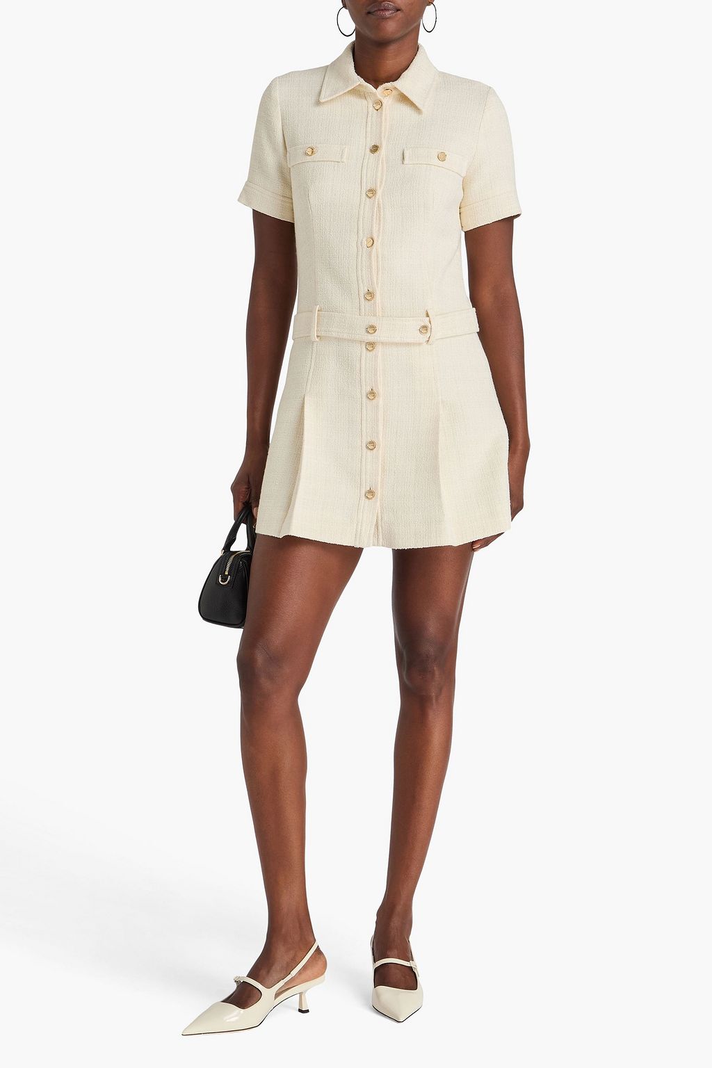 SANDRO Belted tweed mini shirt dress
