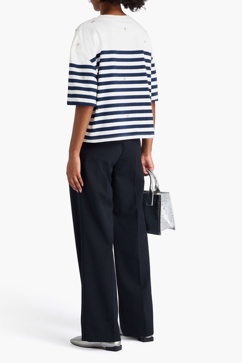 SANDRO Striped crystal-embellished cotton-jersey T-shirt