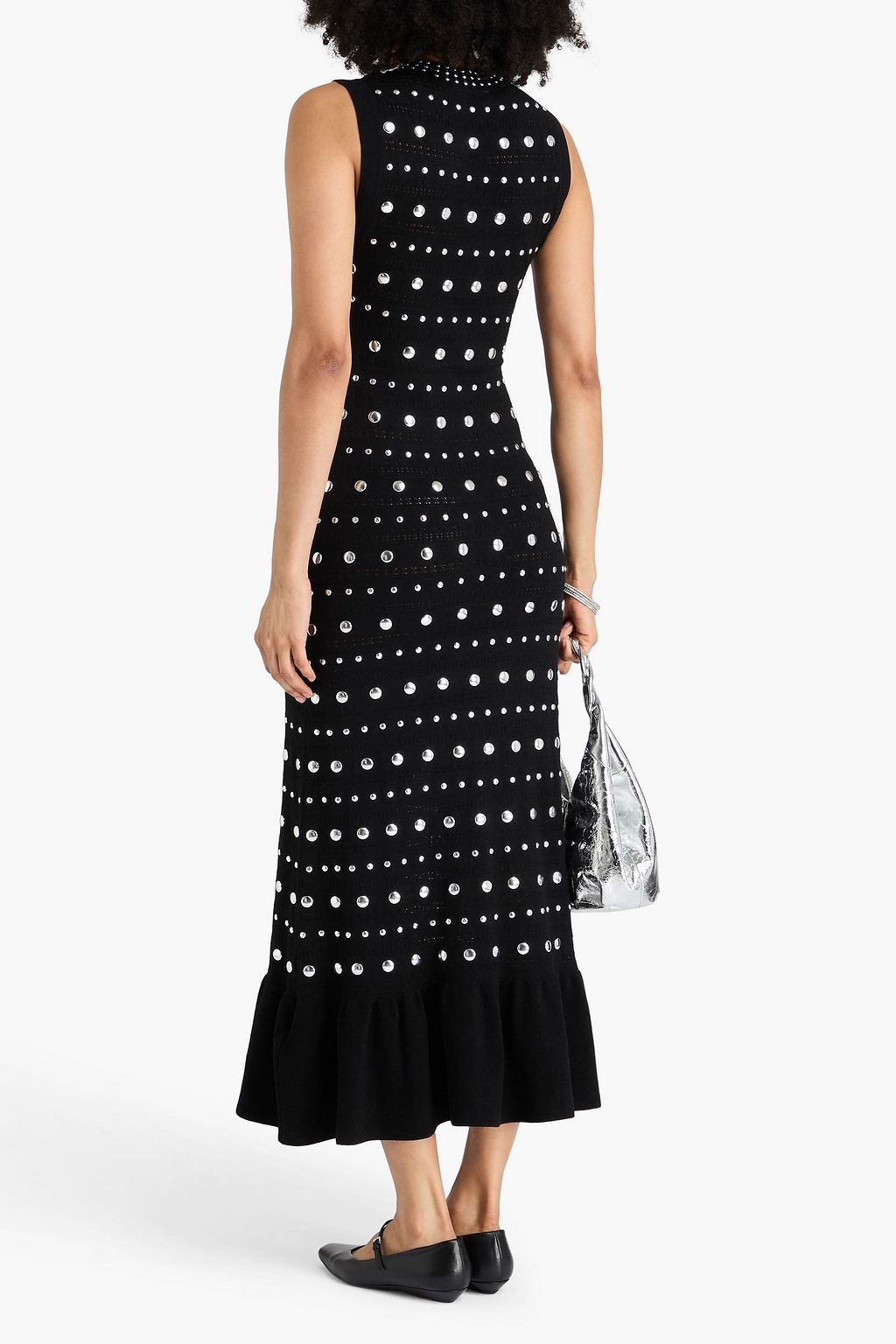 SANDRO Studded crochet-knit wool-blend midi dress