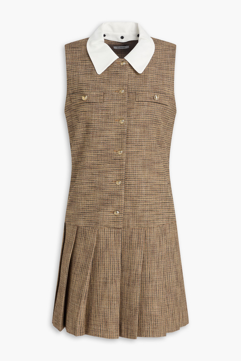 sandro - houndstooth tweed mini dress - brown - fr 40