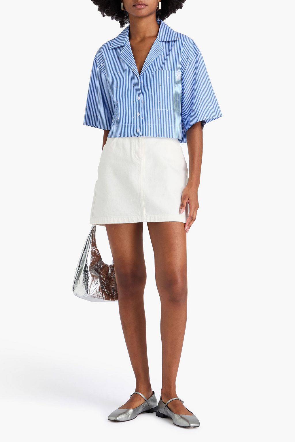 SANDRO Cropped striped cotton Oxford shirt