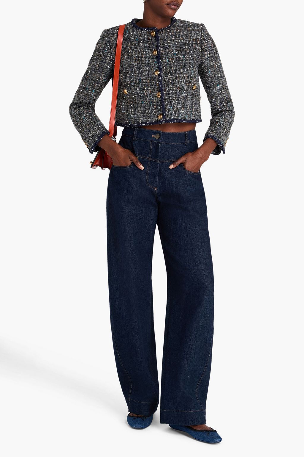 SANDRO Sequin-embellished bouclé-tweed jacket