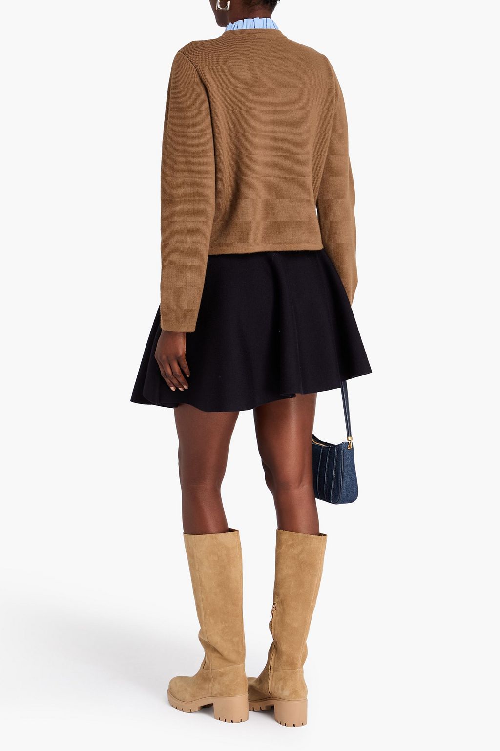 SANDRO Ruffled poplin-trimmed knitted cardigan