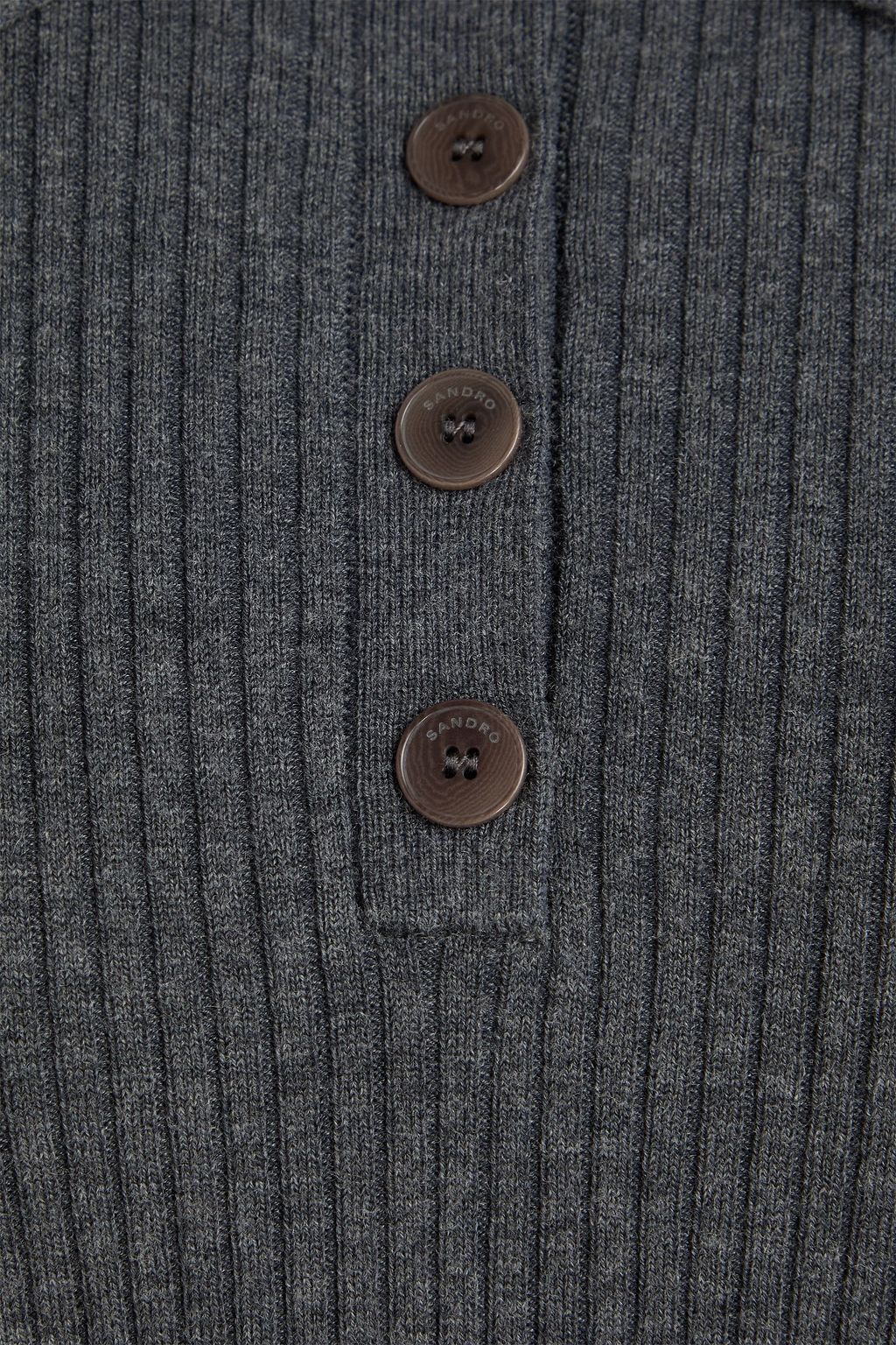 SANDRO Ribbed-knit polo sweater