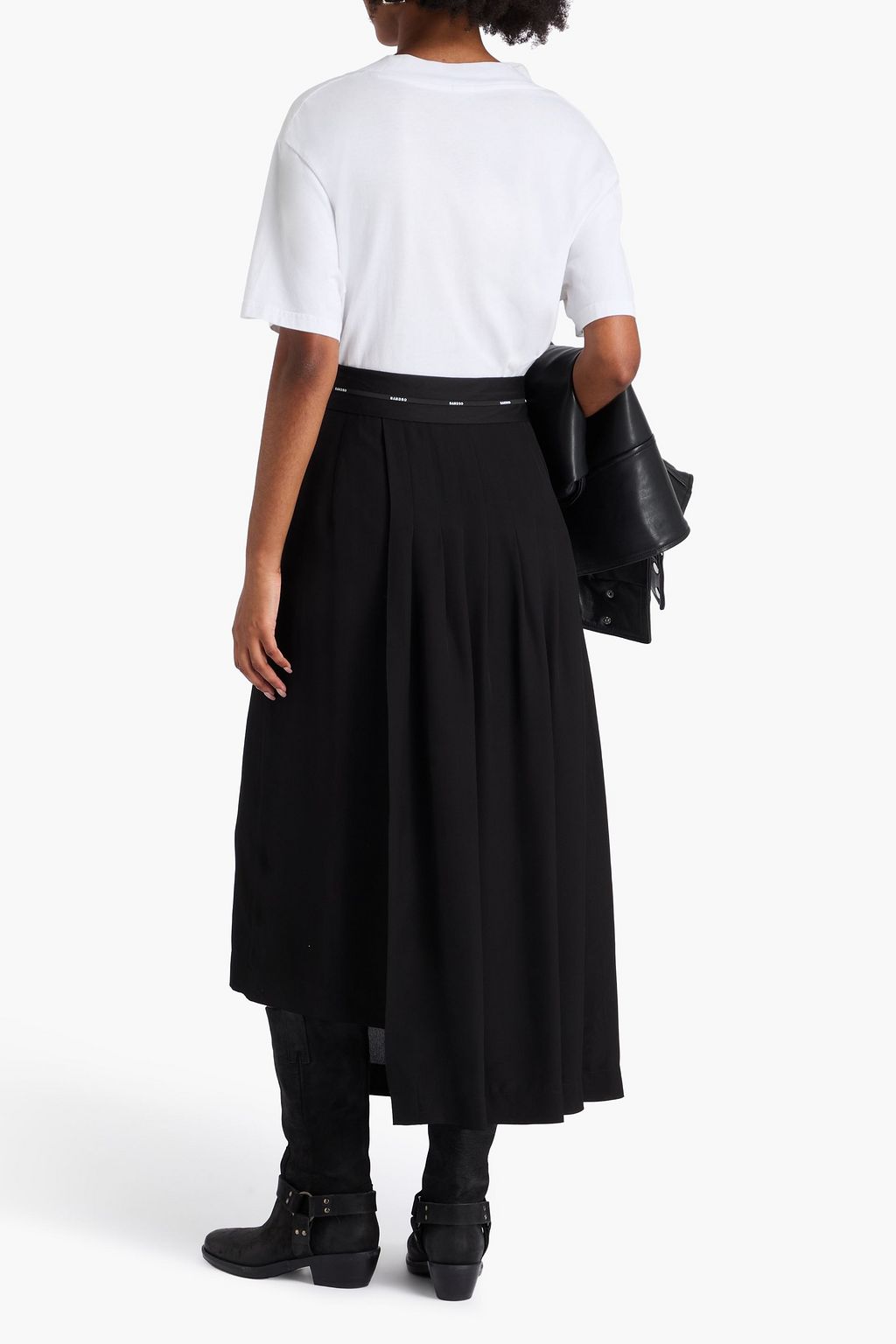 SANDRO Asymmetric wrap-effect piqué midi skirt