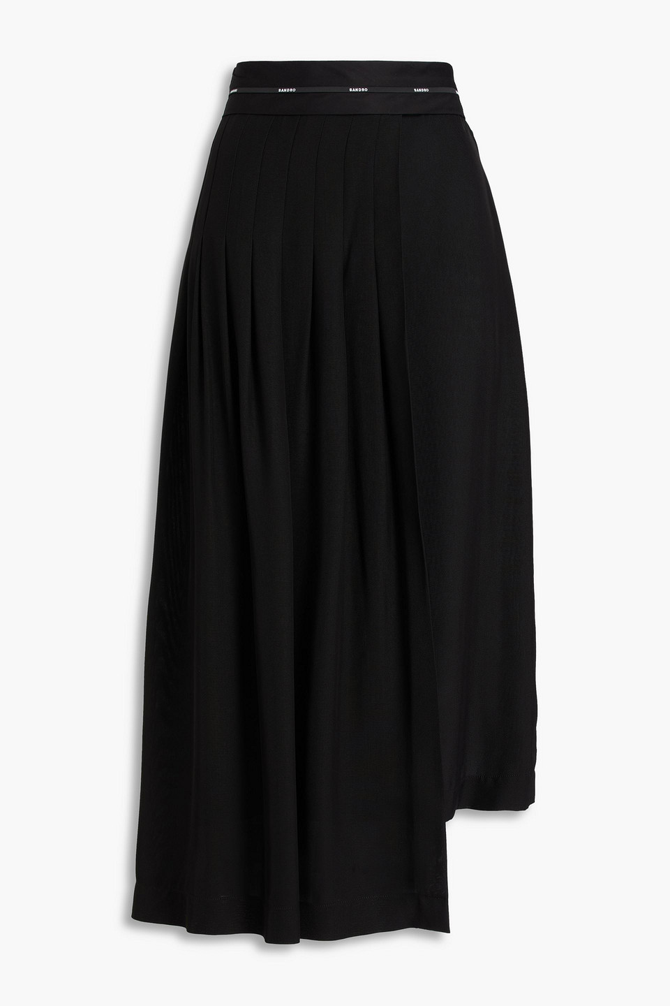 Sandro Asymmetric Wrap-effect Piqué Midi Skirt In Black