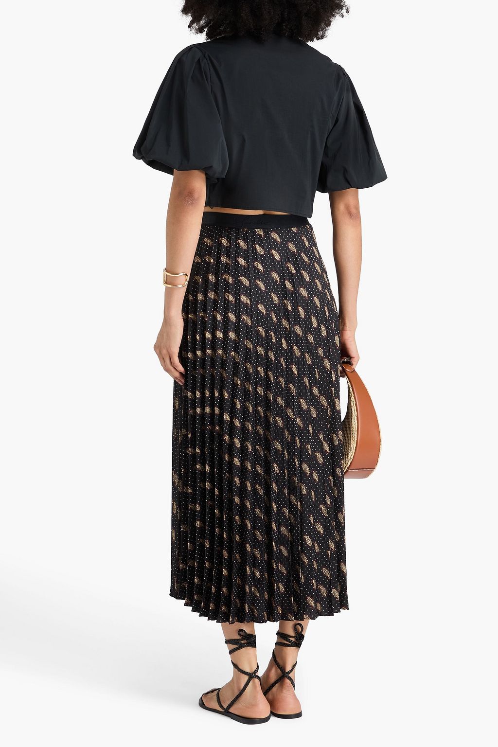 SANDRO Pleated paisley-print satin-twill midi skirt