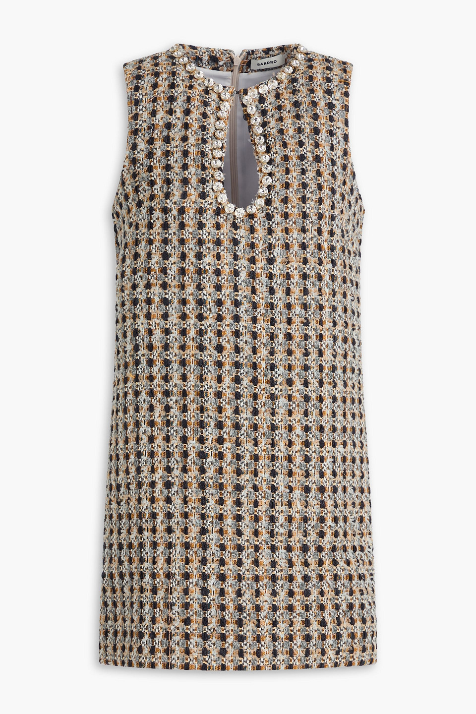 Sandro Crystal-embellished Metallic Tweed Mini Dress In Brown