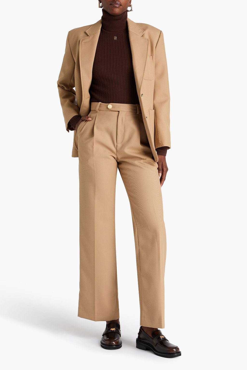 SANDRO Pleated drill straight-leg pants