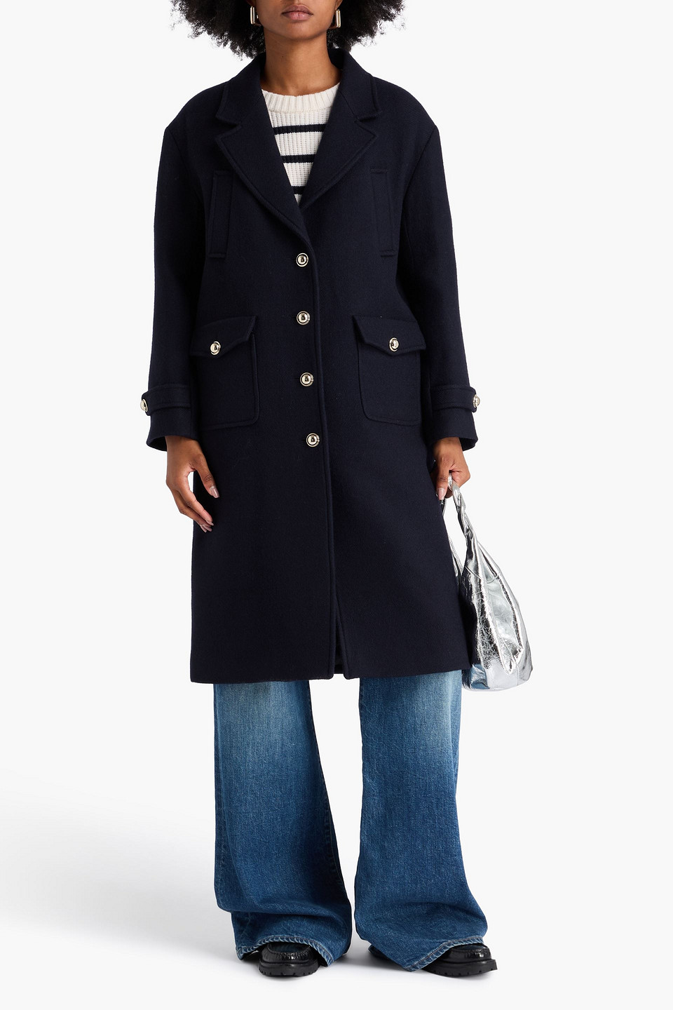 Sandro Felt Coat In Blue