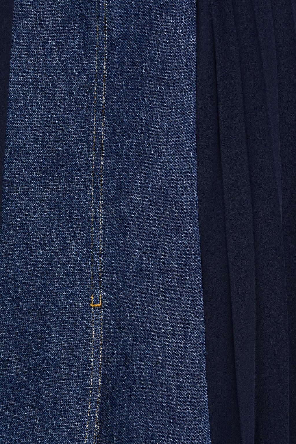 SANDRO Denim-paneled crepe midi skirt