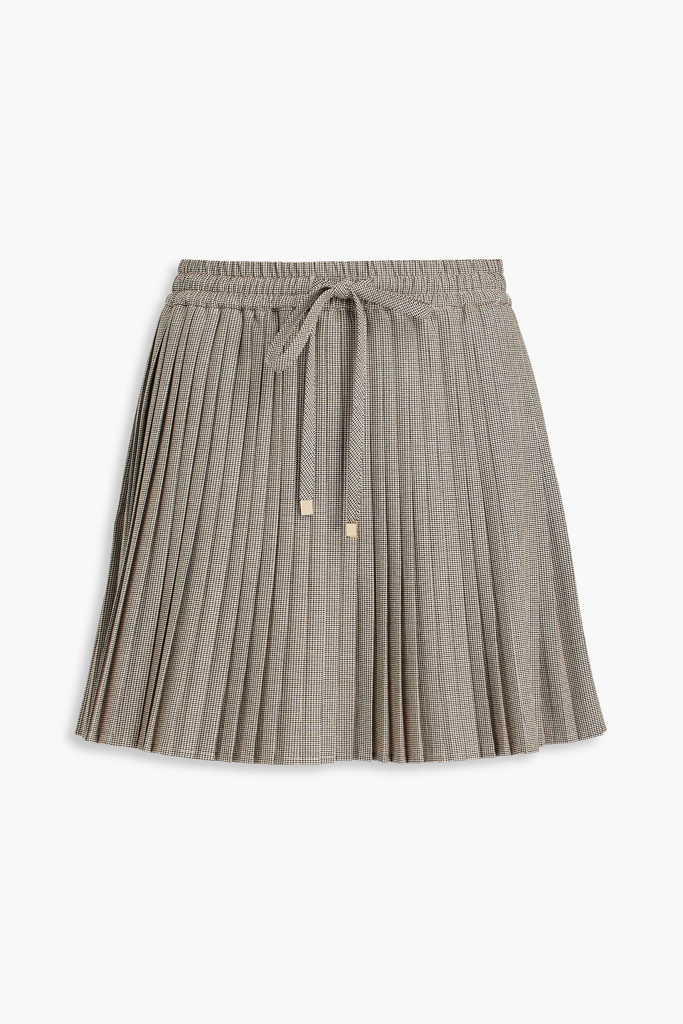 Sandro Pleated Houndstooth Tweed Mini Skirt In Brown