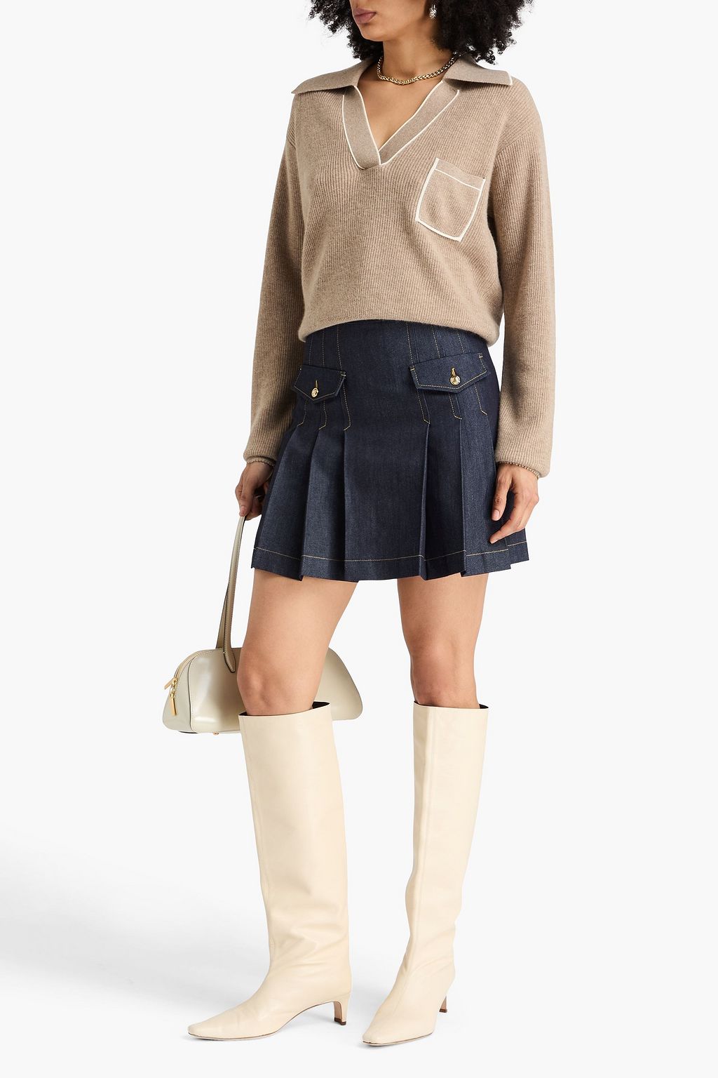 SANDRO Pleated denim mini skirt