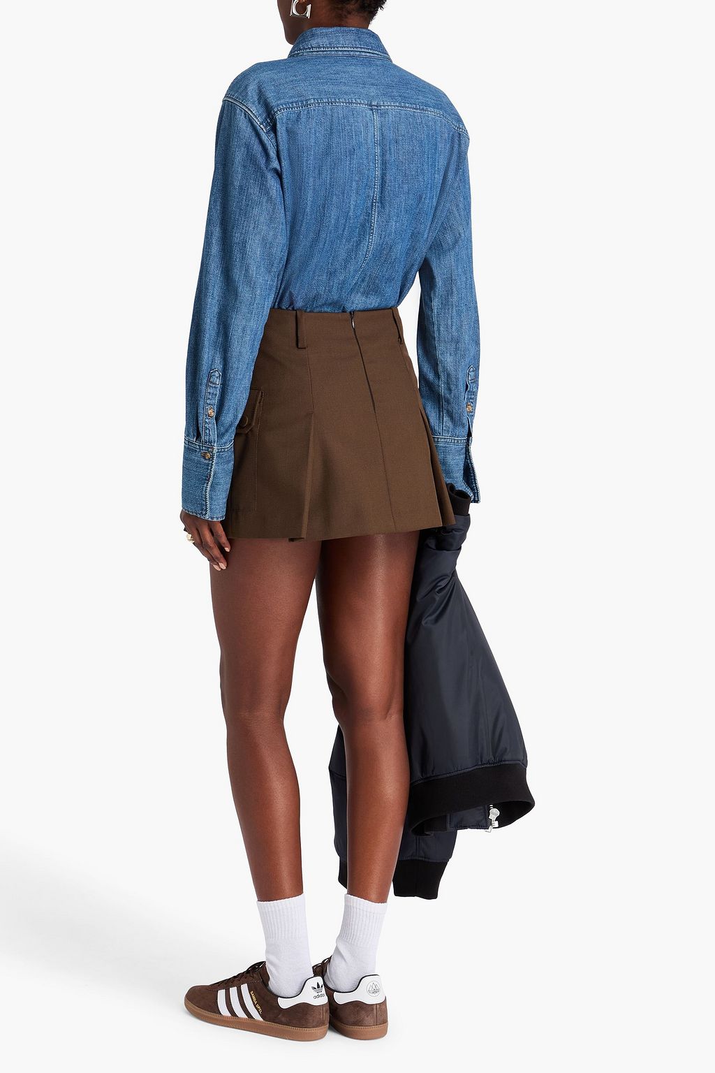 SANDRO Pleated drill mini skirt