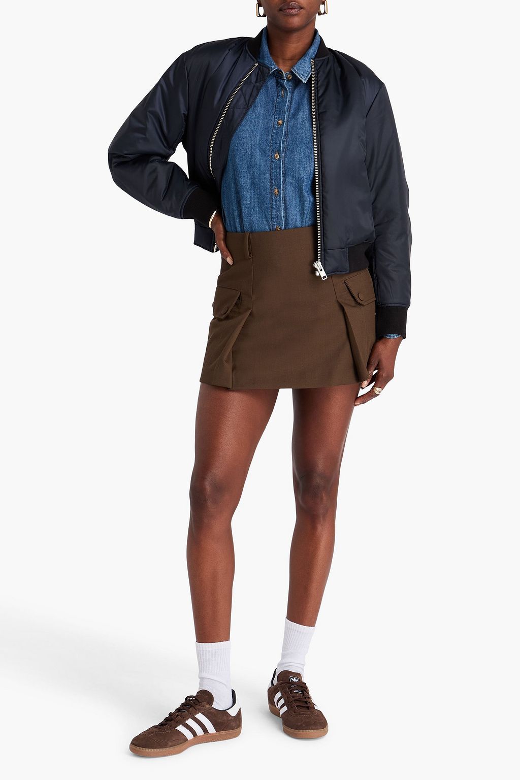 SANDRO Pleated drill mini skirt