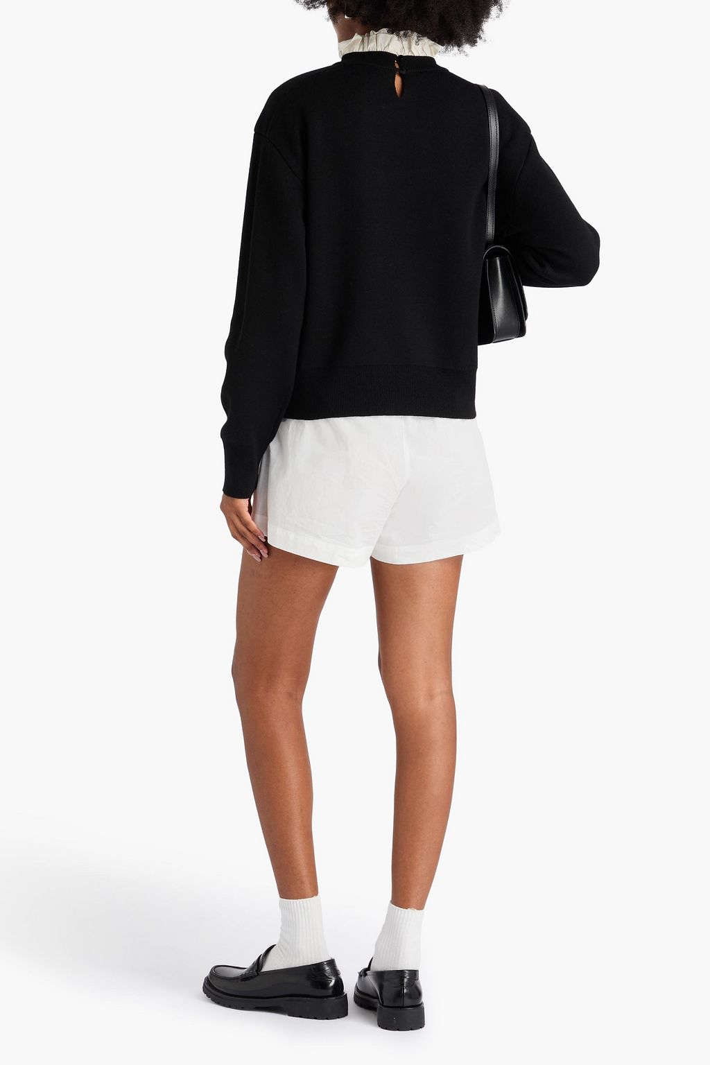 SANDRO Ruffled poplin-trimmed knitted sweater