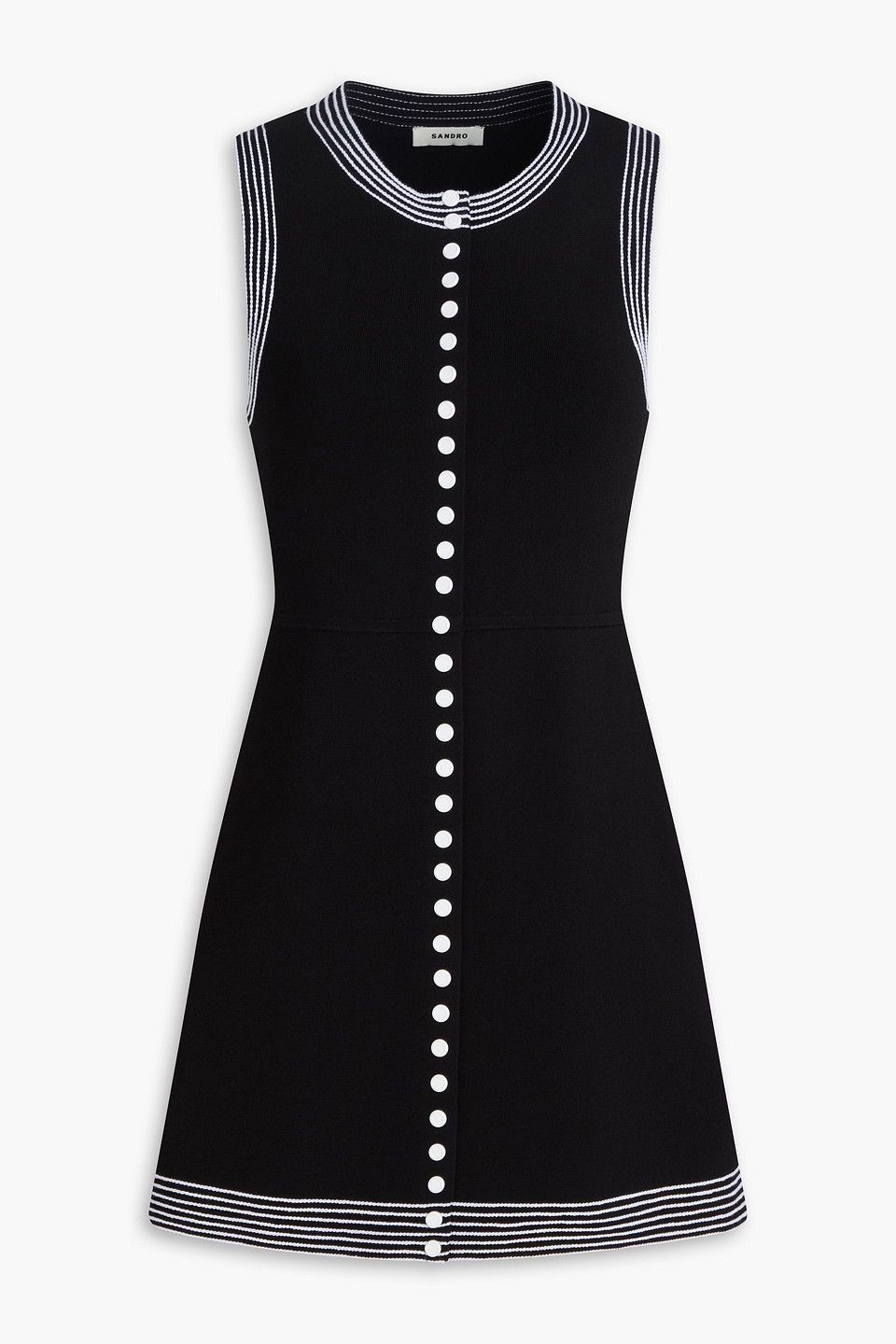 Sandro Embroidered Stretch-knit Mini Dress In Black