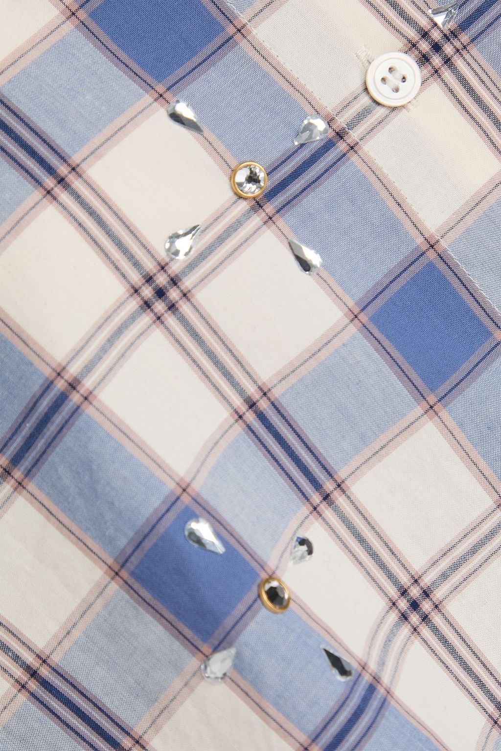 SANDRO Crystal-embellished checked cotton shirt