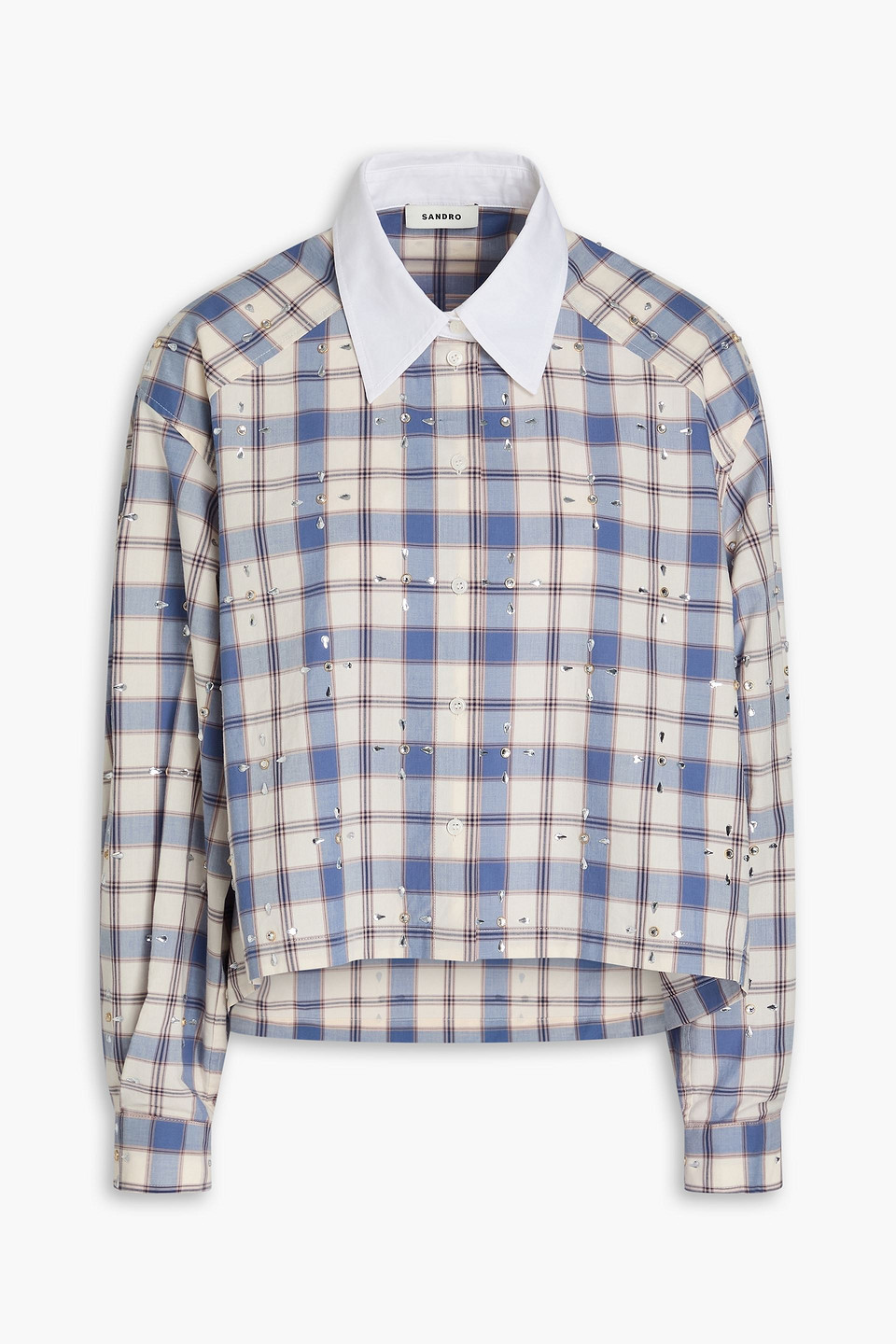 Sandro Crystal-embellished Checked Cotton Shirt In Multi