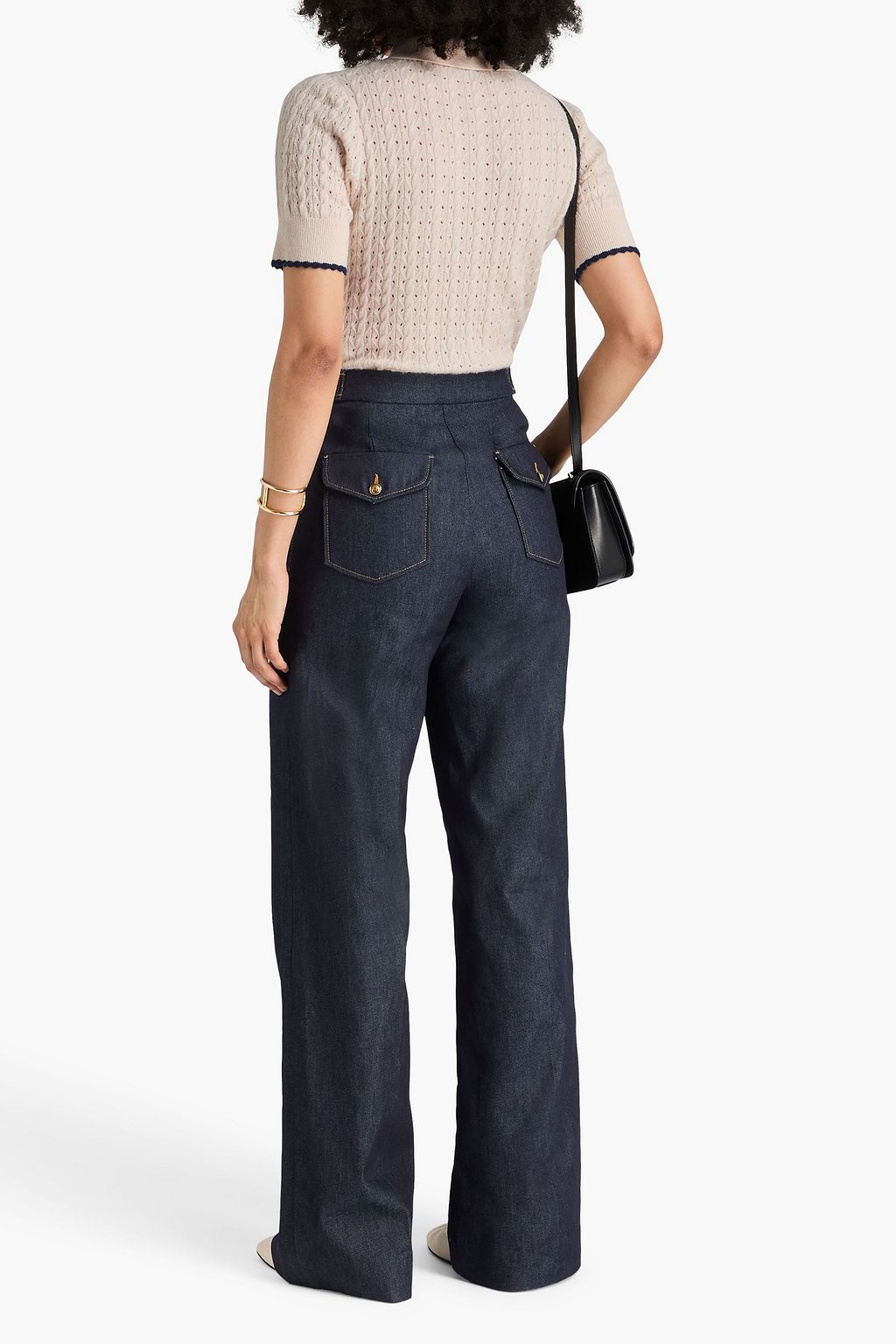SANDRO Cable-knit wool and cashmere-blend polo sweater