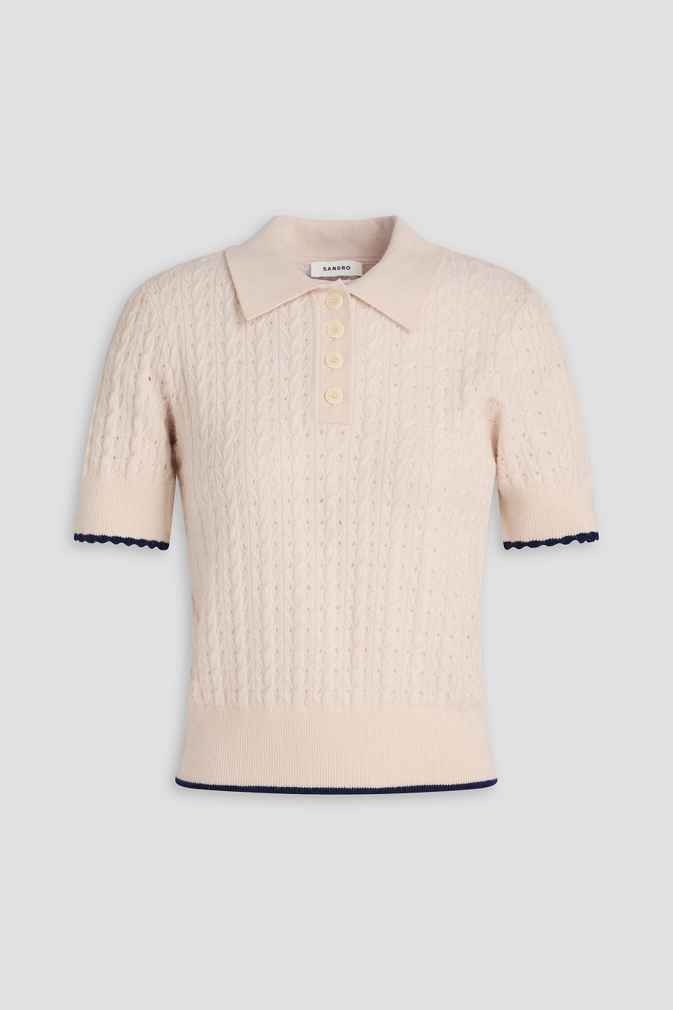 Sandro Cable-knit Wool And Cashmere-blend Polo Sweater In Nude