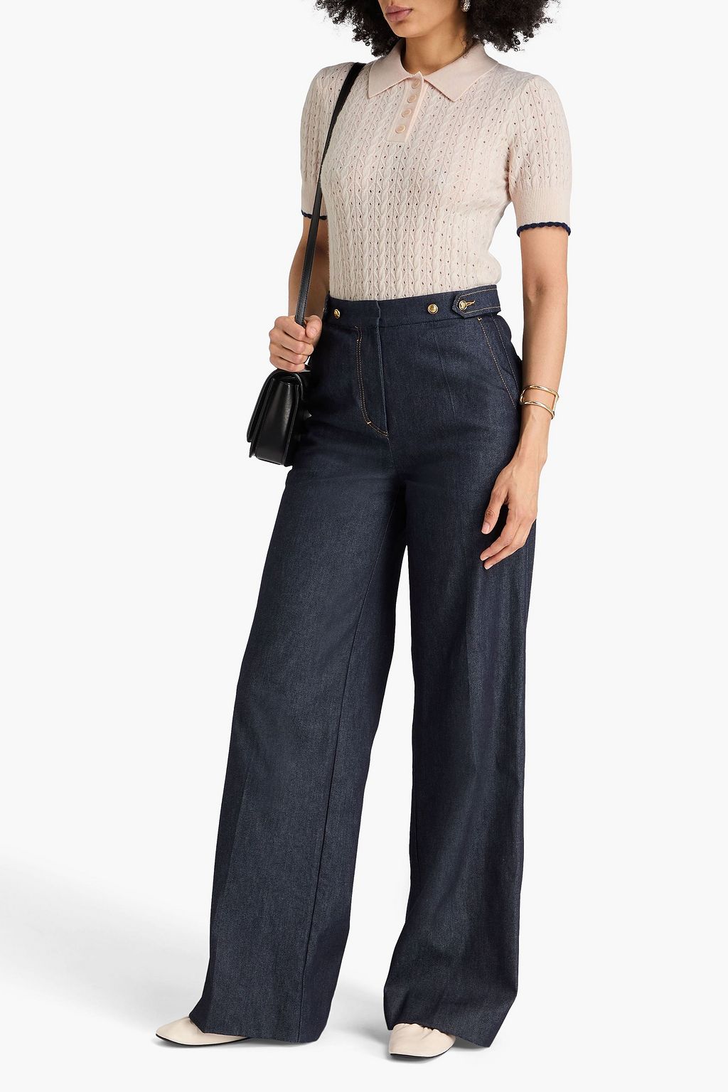SANDRO Cable-knit wool and cashmere-blend polo sweater