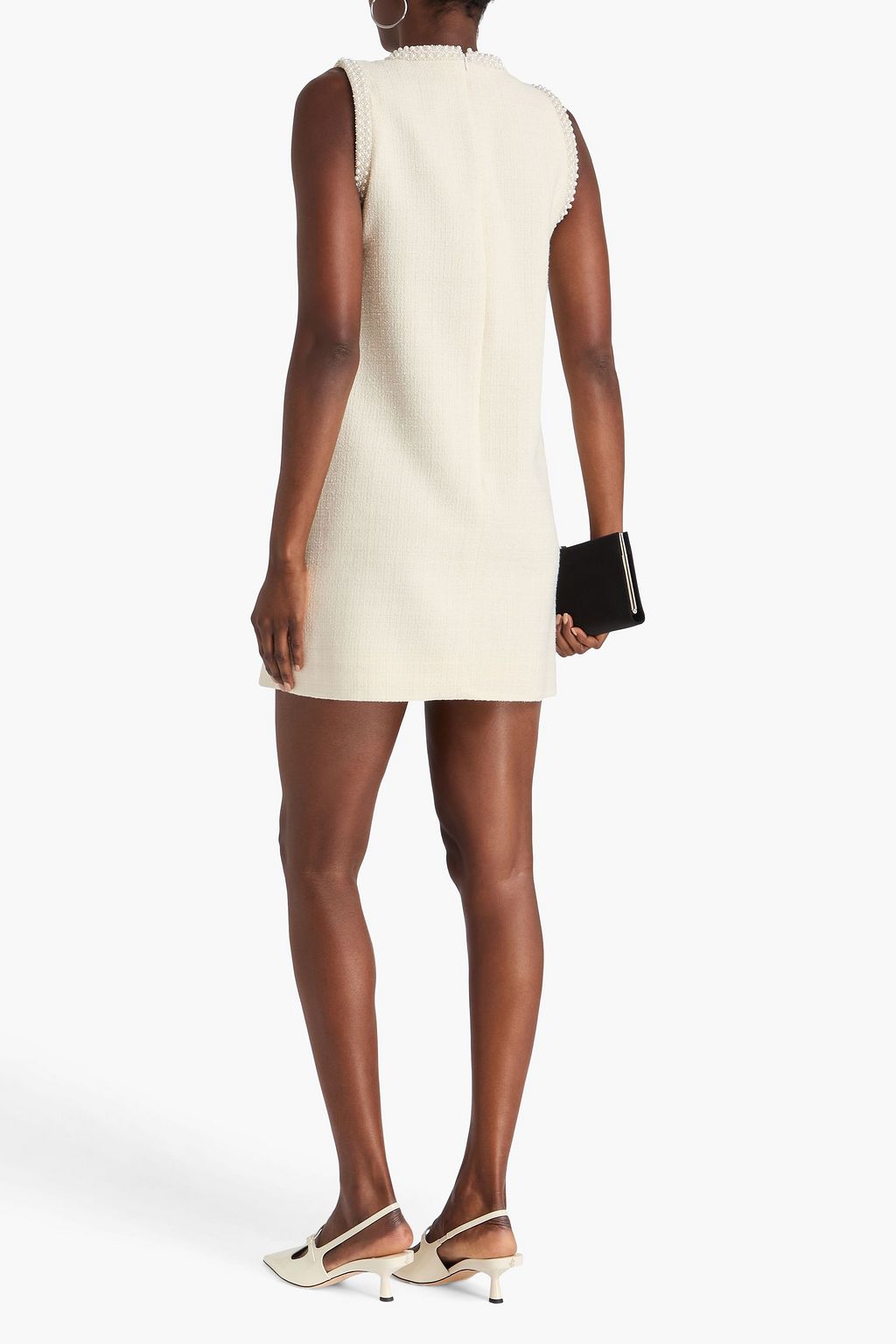 SANDRO Faux pearl-embellished tweed mini dress