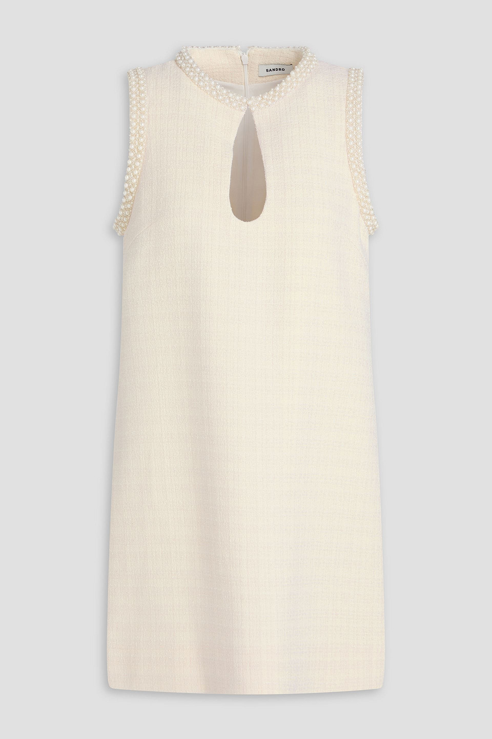 Sandro Faux Pearl-embellished Tweed Mini Dress In Neutral