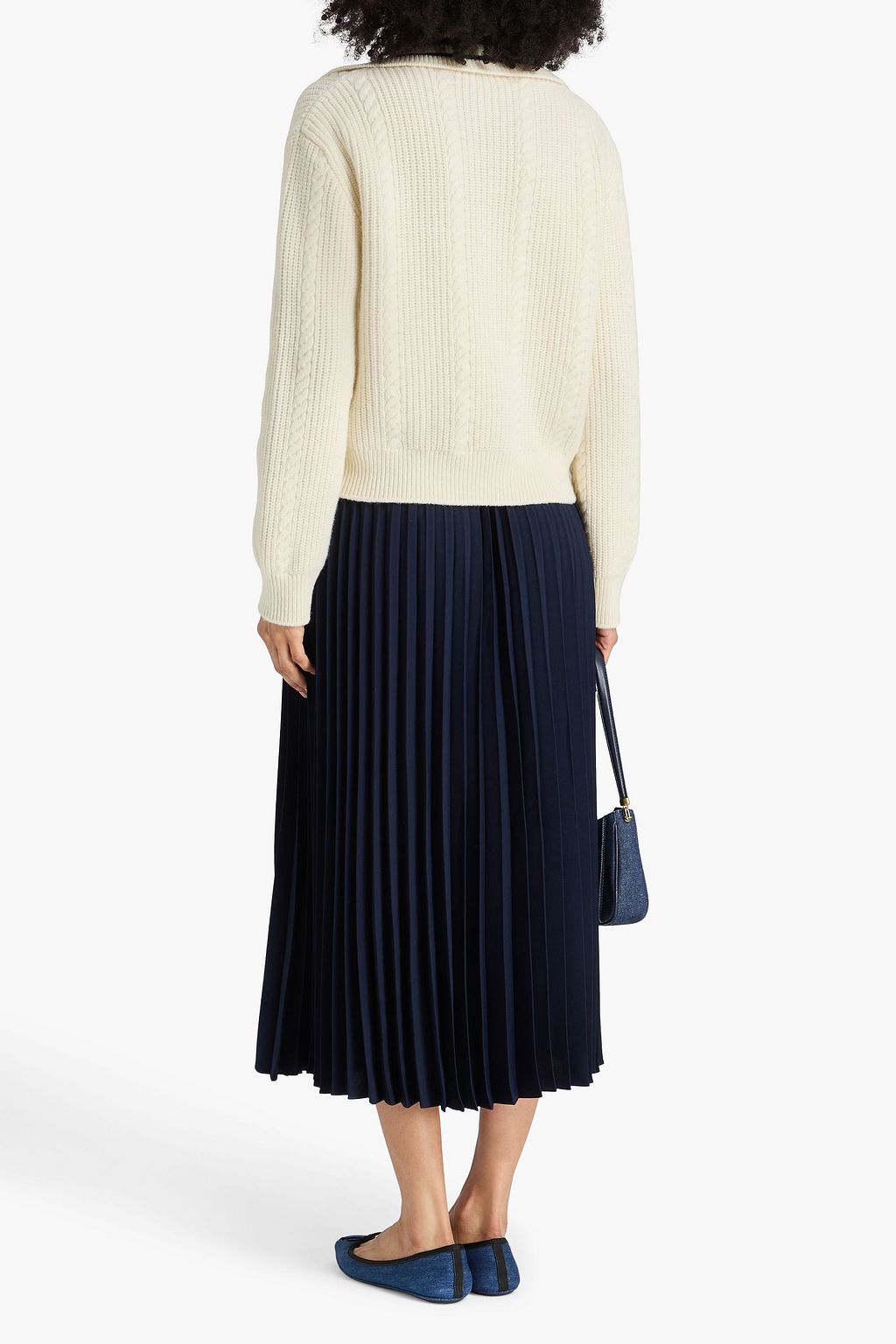 SANDRO Cable-knit wool-blend polo sweater