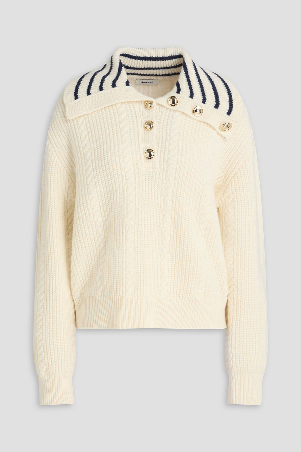 Sandro Cable-knit Wool-blend Polo Sweater In White