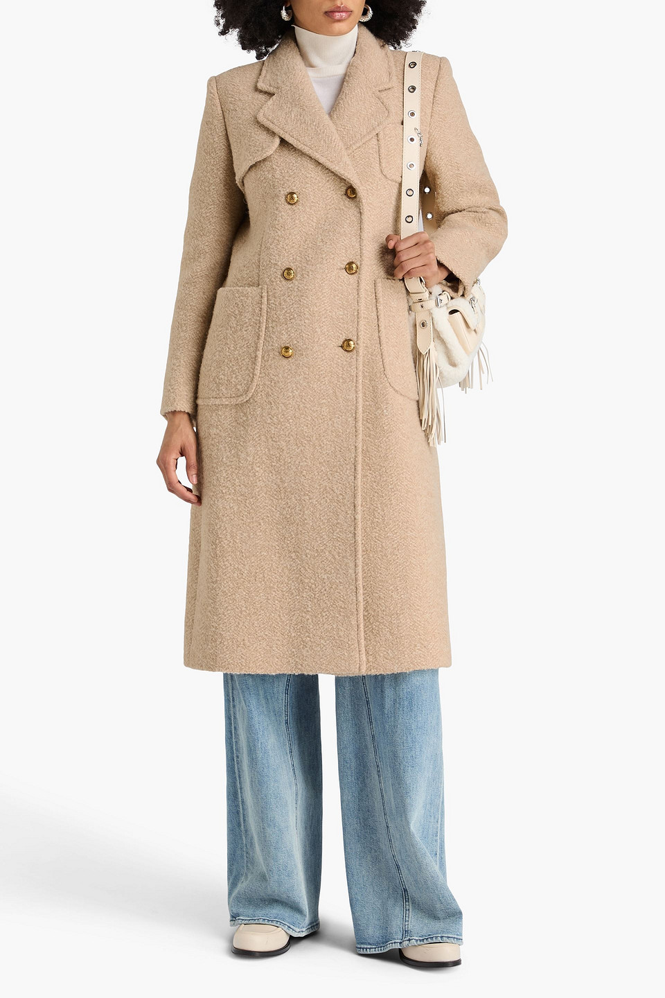  Sandro - Doppelreihiger Mantel Aus Bouclé-tweed - Neutral - Fr 34 