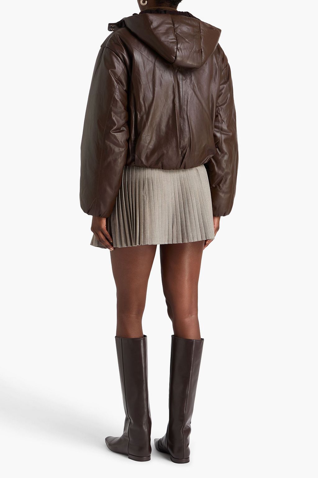 SANDRO Leather hooded jacket