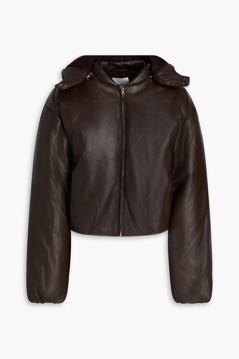 Sandro Leather Hooded Jacket In Brown