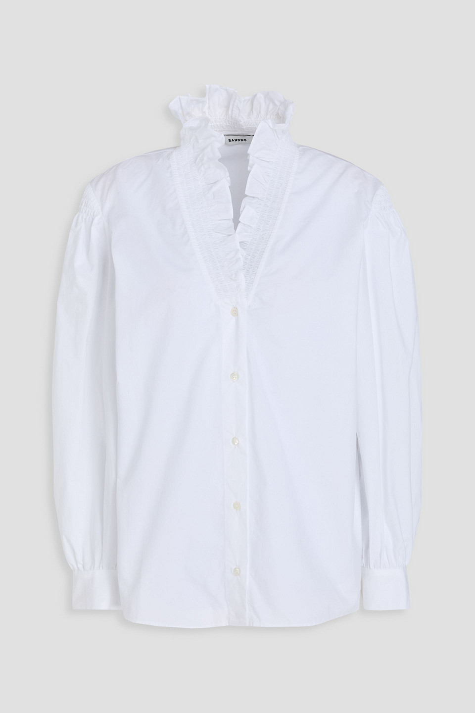 sandro - ruffled cotton-poplin blouse - white - 4