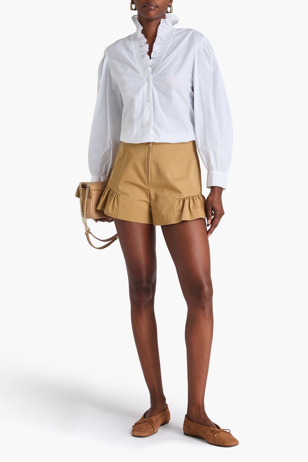 SANDRO Ruffled cotton-poplin blouse